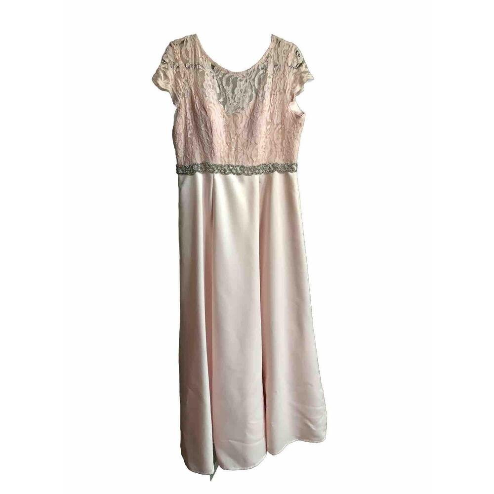 Juno Dress Collection Pink Lace Short Sleeves Full Length Formal #1005 Size XL